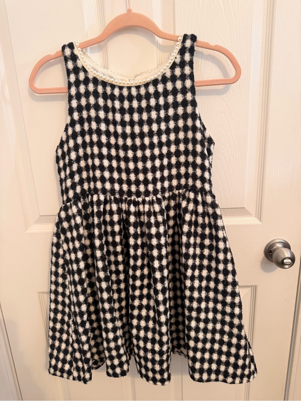 GB girls Black and White Pearl-Trimmed Formal Dress